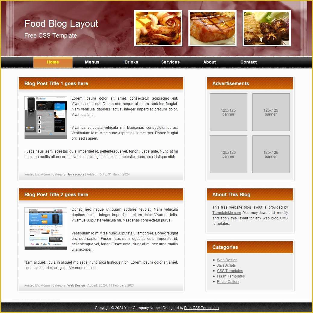 Free Cooking Website Templates Of 072 Food Blog Template