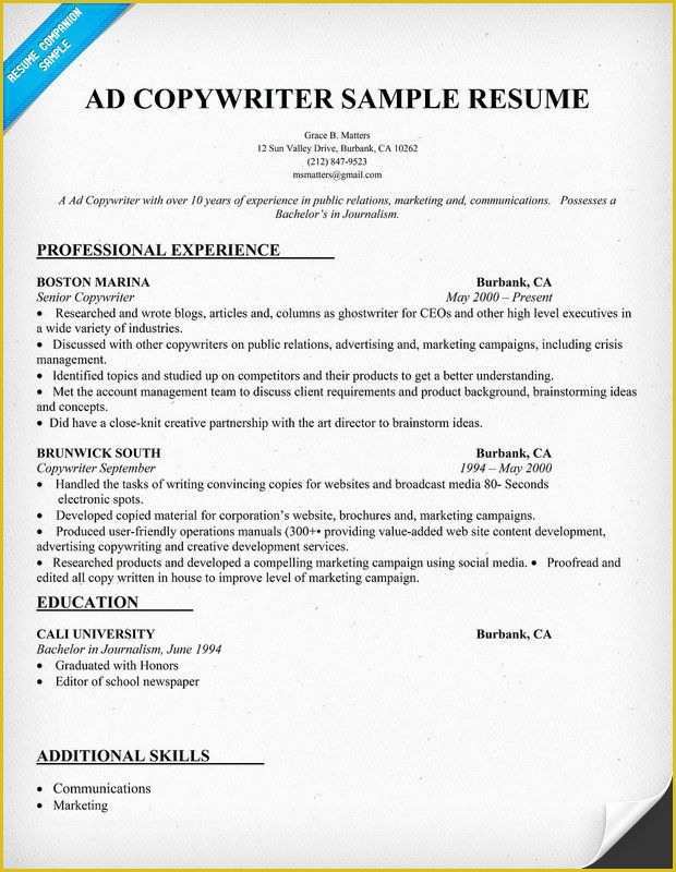 Free Copywriting Templates Of Ad Copy Writer Resume Sample Resume Panion