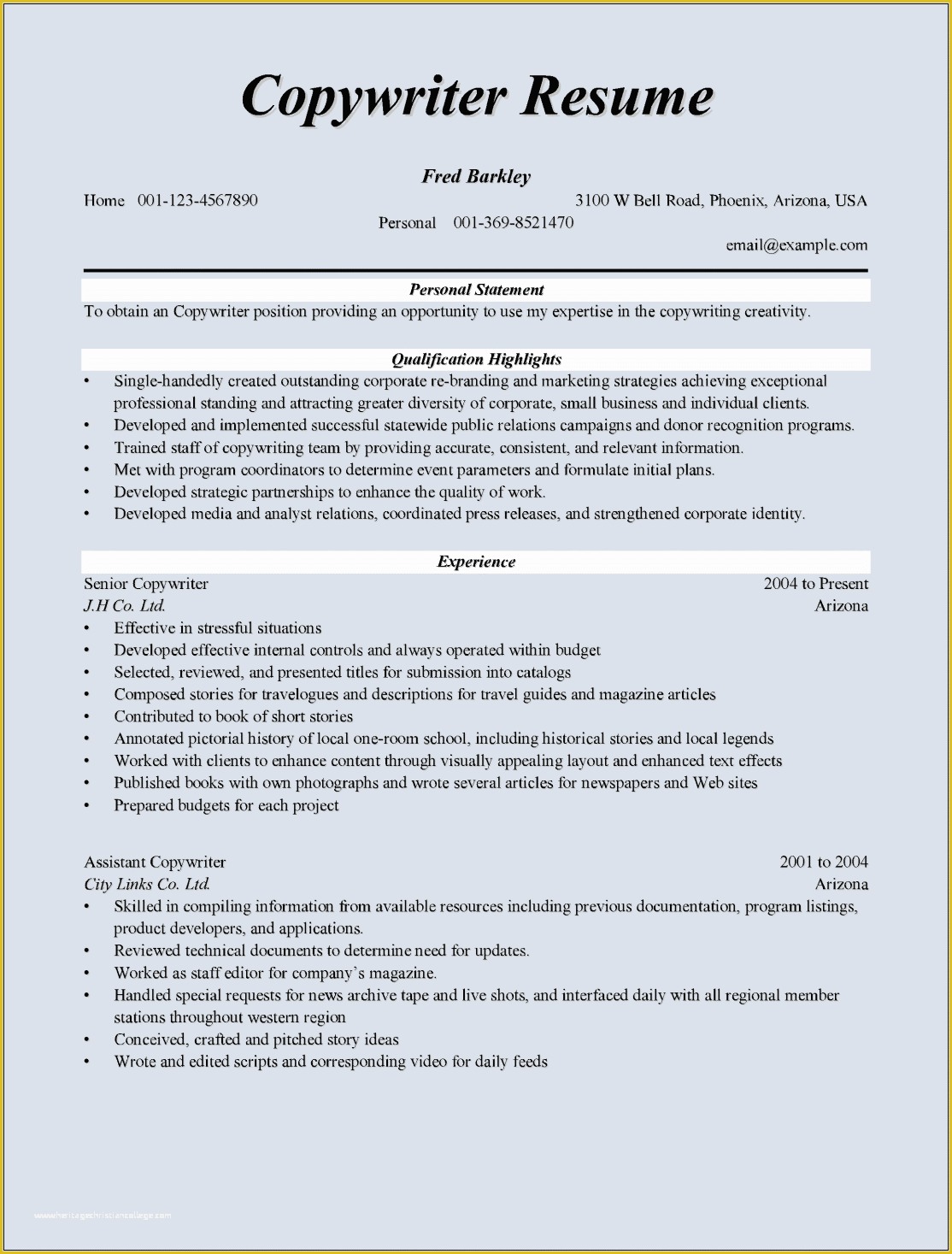 Free Copywriting Templates Of Copywriter Resume Sample for Microsoft Word C