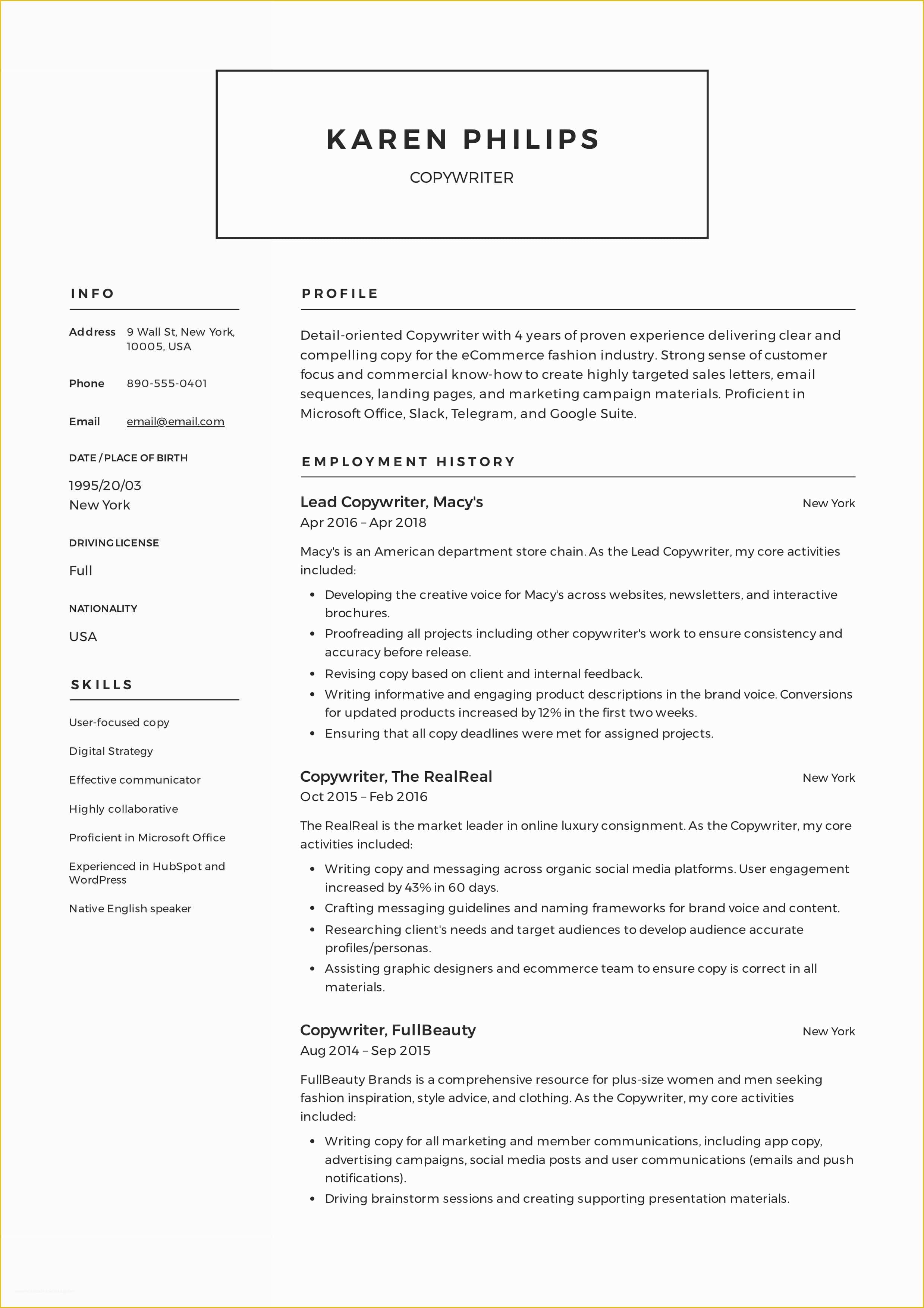 Free Copywriting Templates Of Guide 12 Different Copywriter Resume Samples 2019
