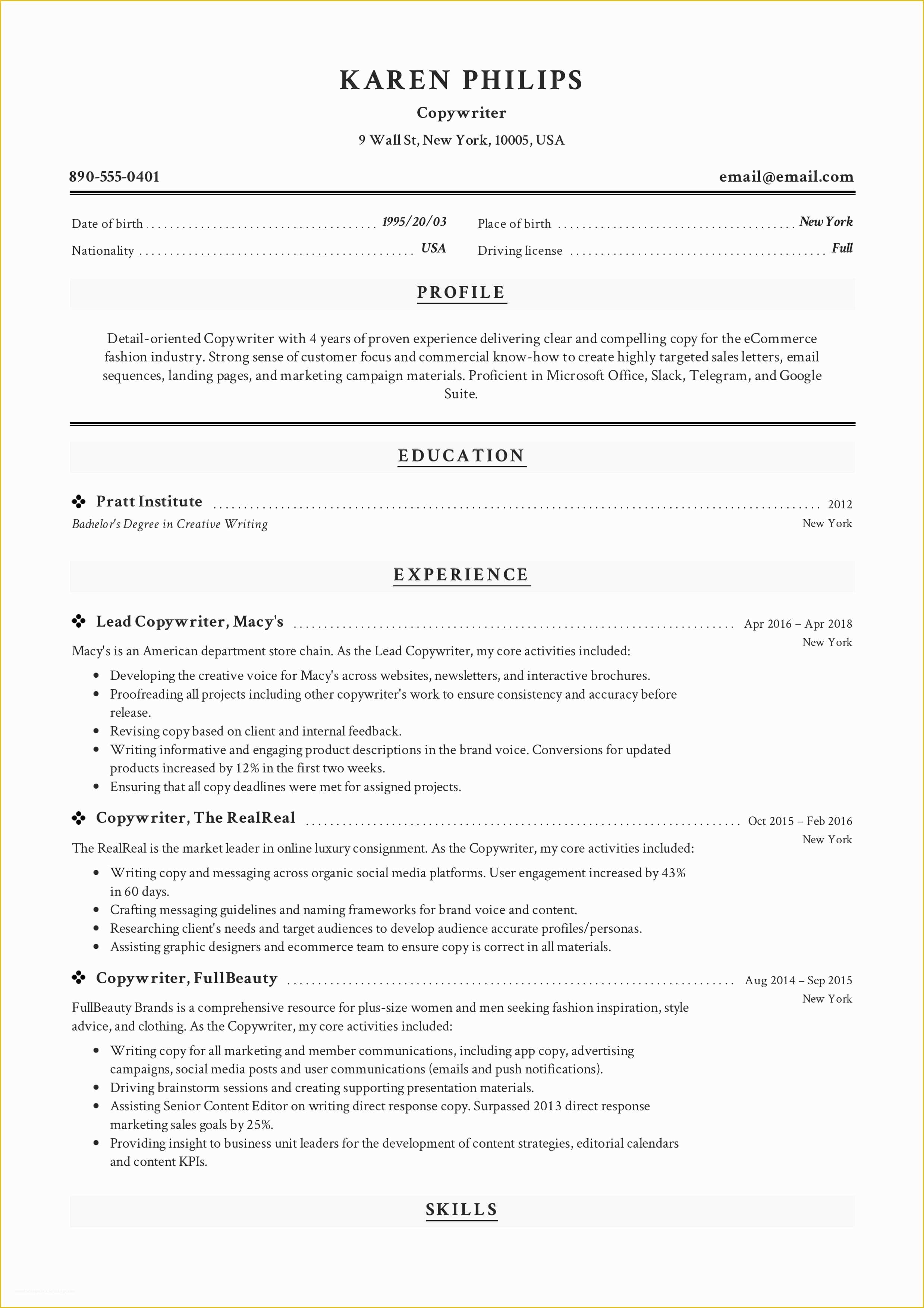 Free Copywriting Templates Of Guide 12 Different Copywriter Resume Samples 2019