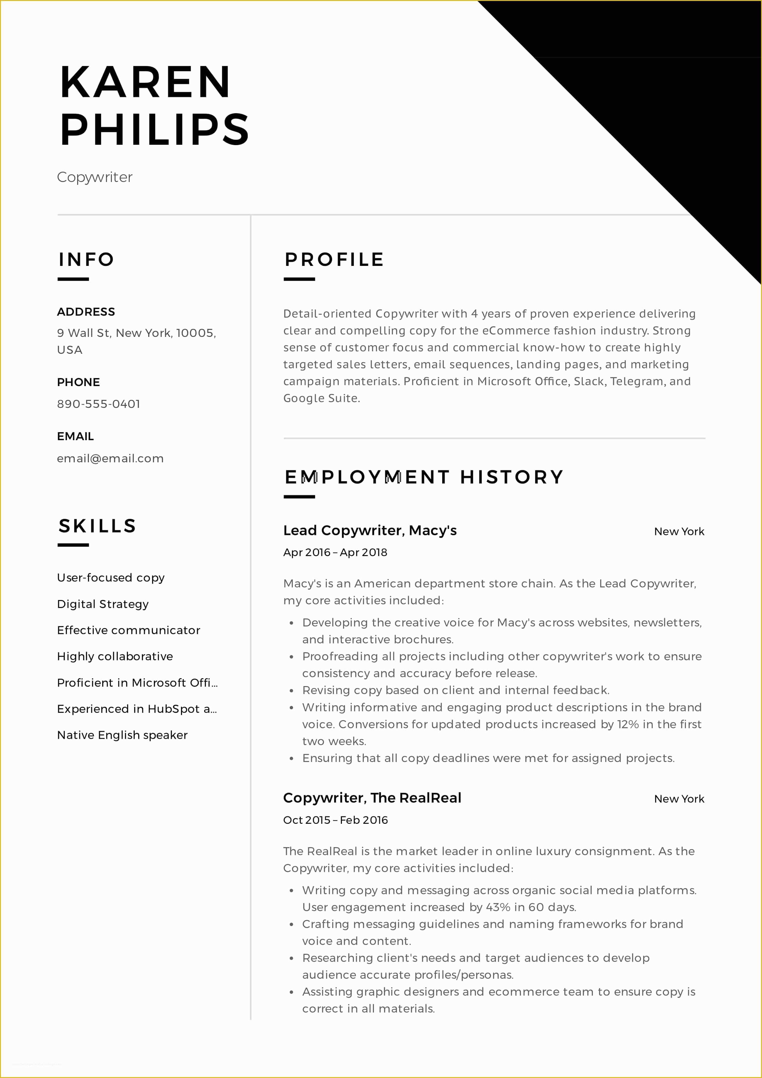 Free Copywriting Templates Of Guide 12 Different Copywriter Resume Samples 2019