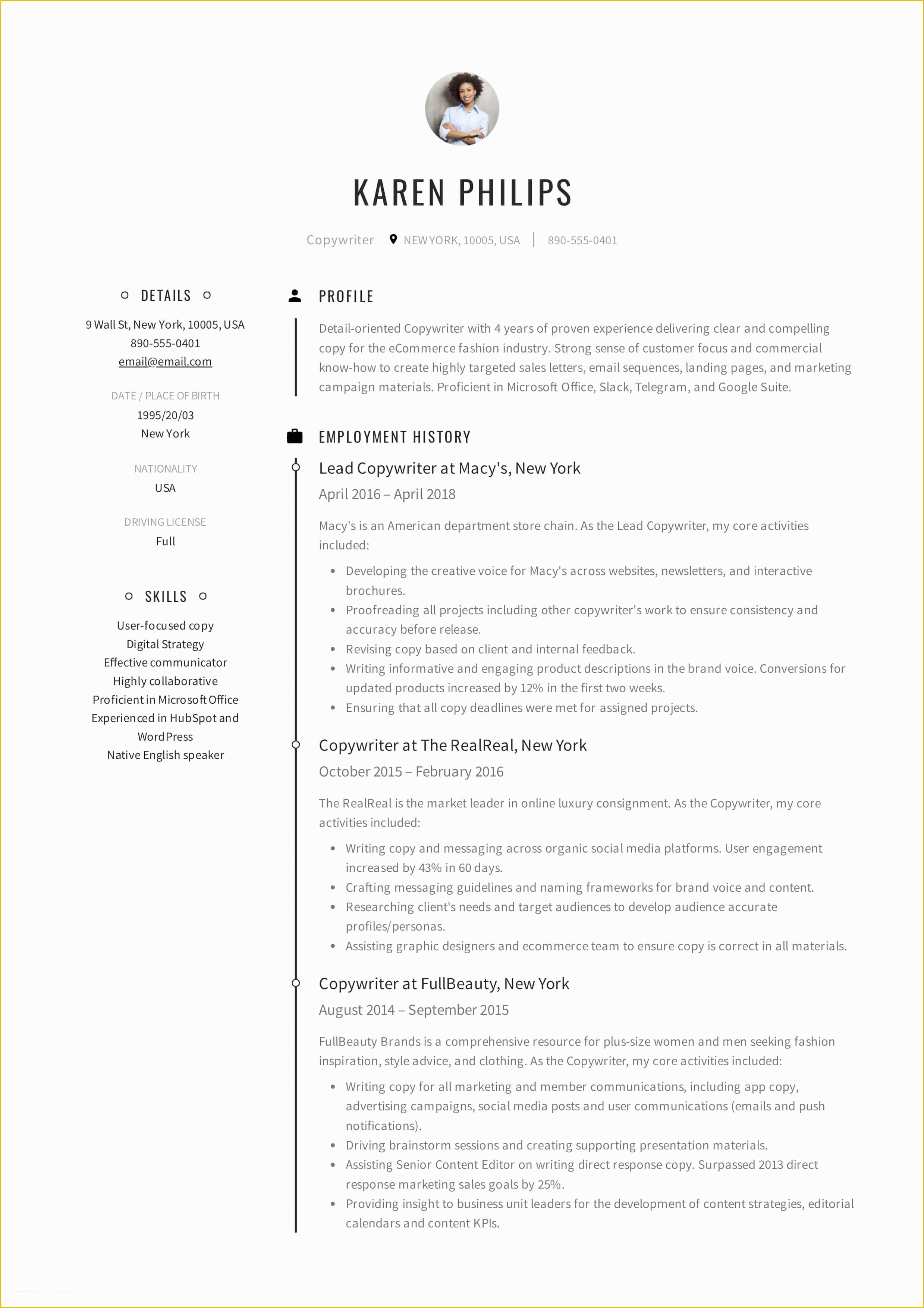 Free Copywriting Templates Of Guide 12 Different Copywriter Resume Samples 2019