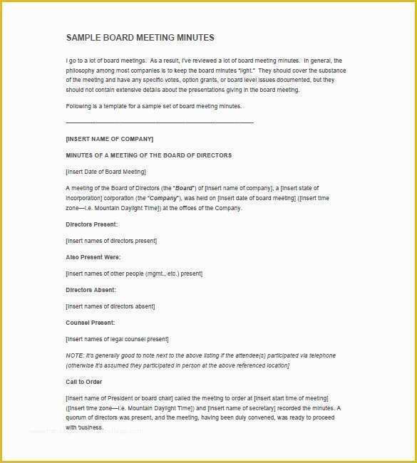 Free Corporate Minute Book Template Of Corporate Meeting Minutes Template 12 Free Sample