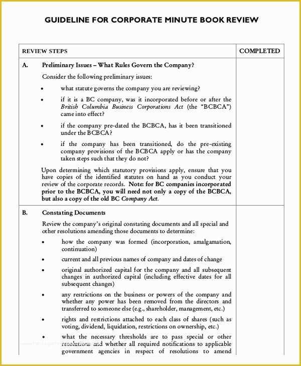 Free Corporate Minute Book Template Of Corporate Minutes Template – 10 Free Word Pdf Documents