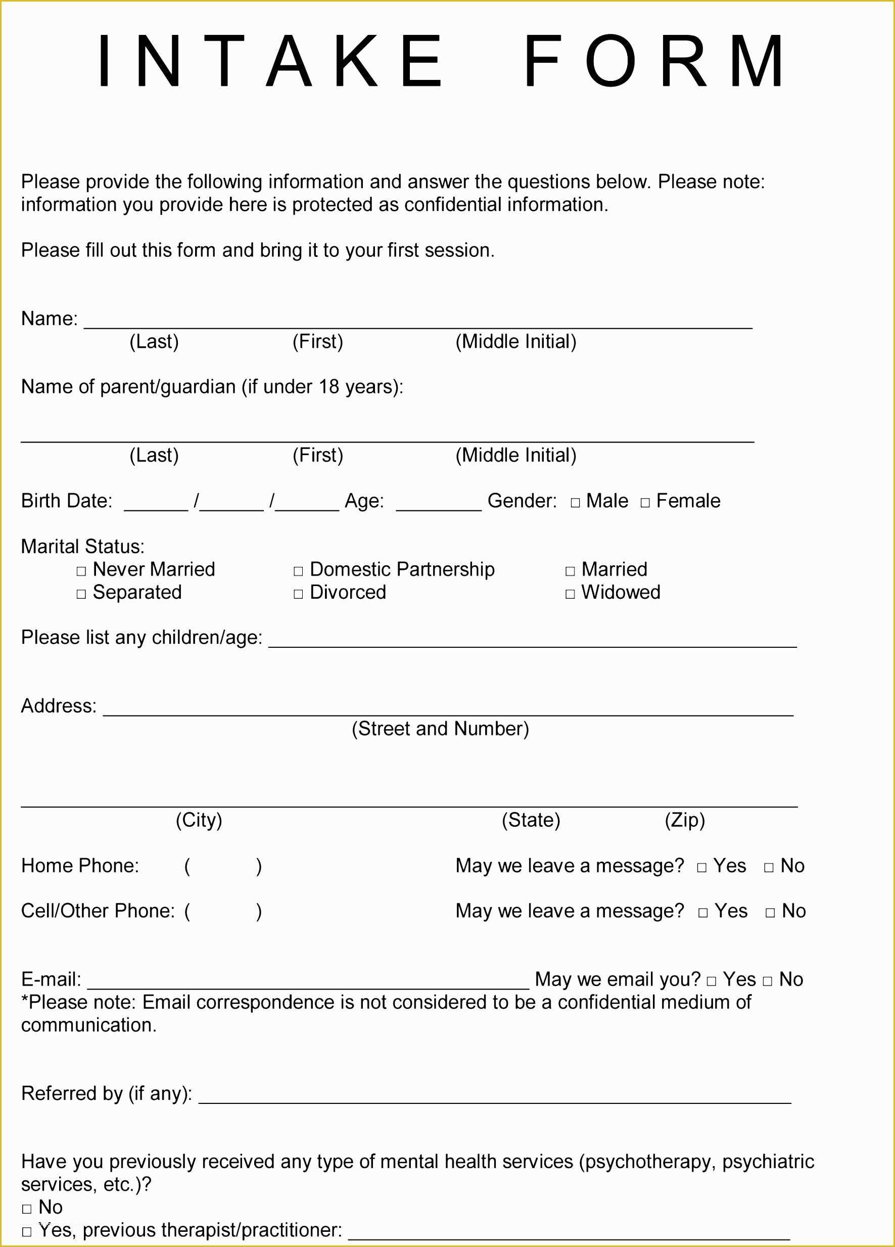 Free Counseling forms Templates Of 5 Massage therapy Intake form Template