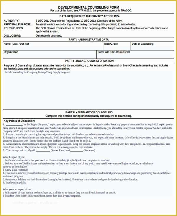 Free Counseling forms Templates Of 8 Army Counseling form