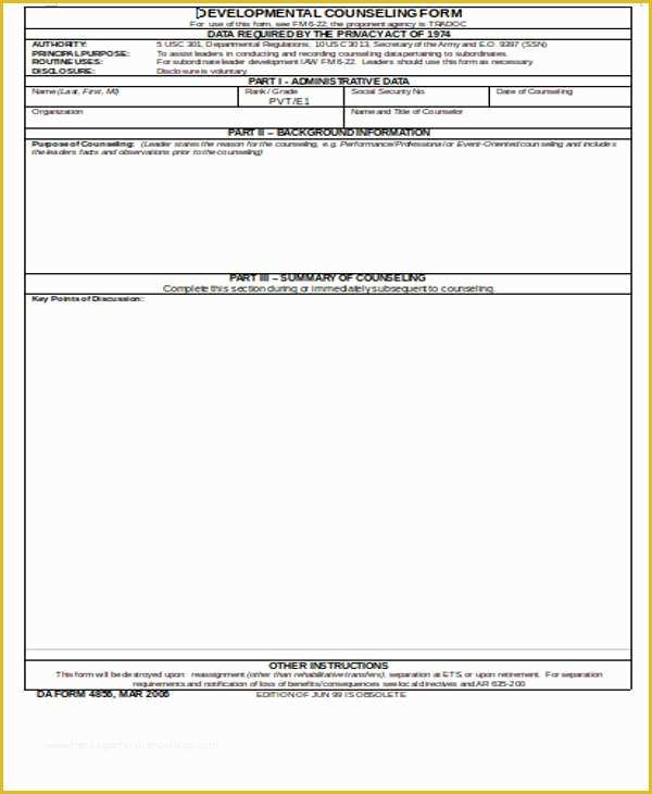 Free Counseling forms Templates Of 8 Army Counseling form