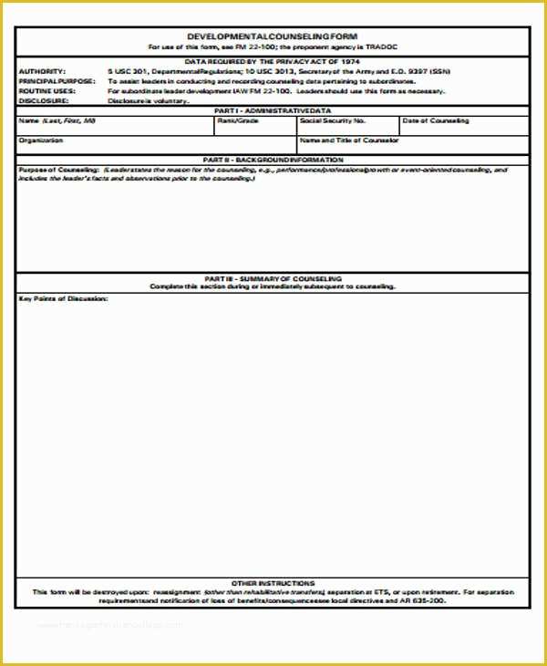 Free Counseling forms Templates Of 8 Army Counseling form