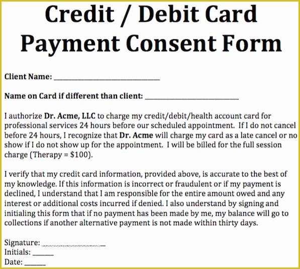 Free Counseling forms Templates Of Credit Debit Card Payment Consent form