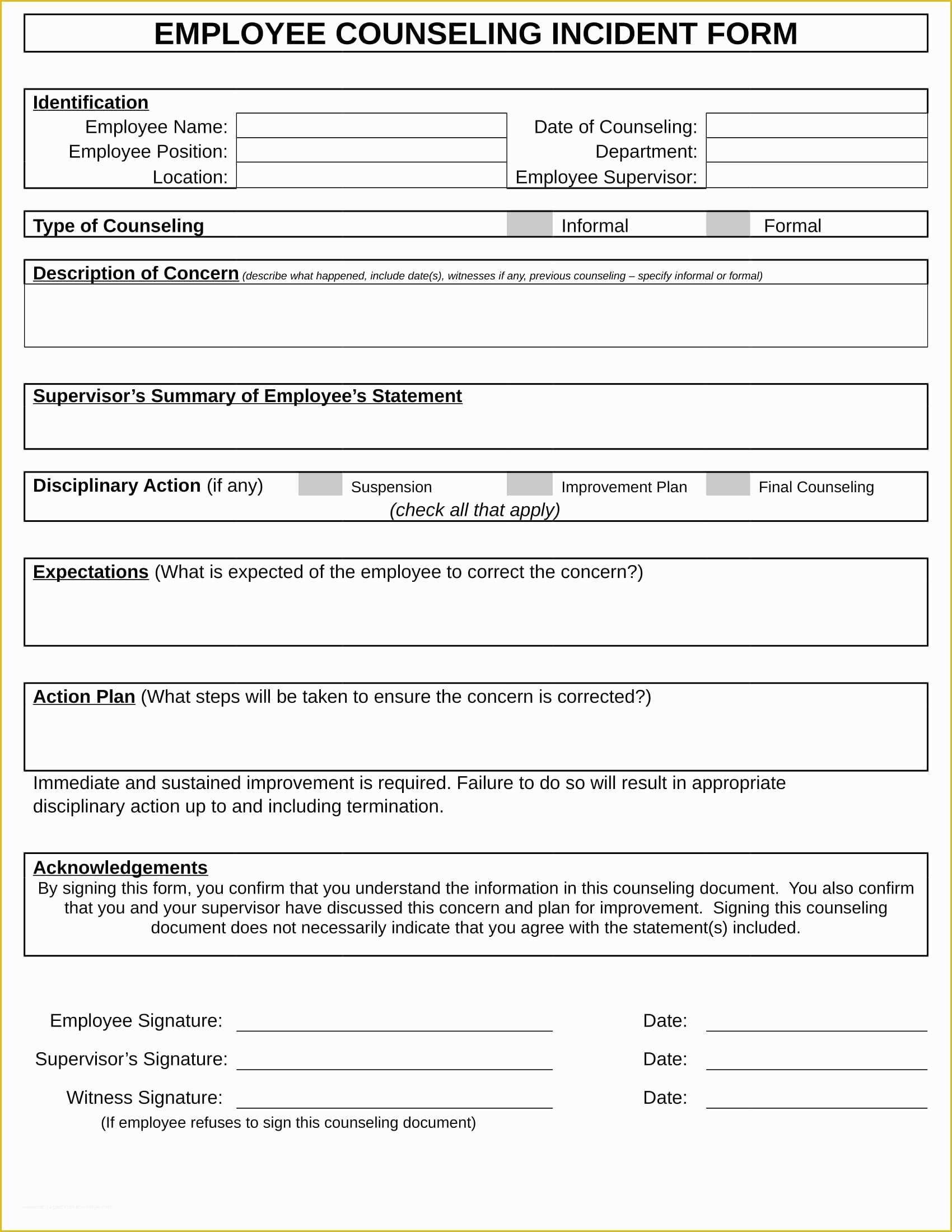Free Counseling forms Templates Of Employee Counseling form Template – Radiofama