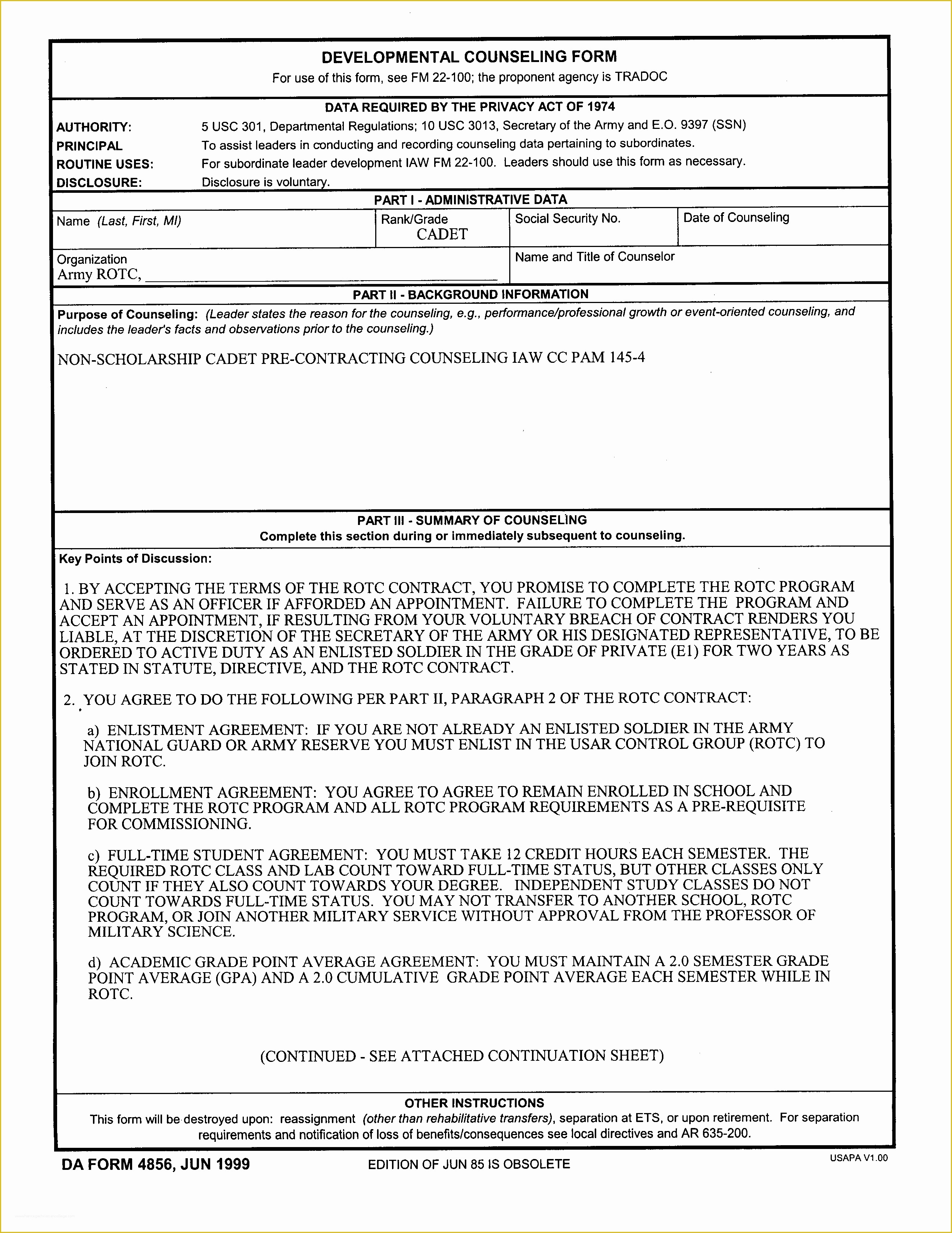 Free Counseling forms Templates Of Free Army Ficer Counseling form