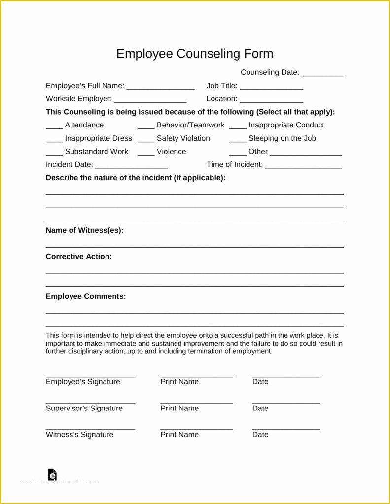 Free Counseling forms Templates Of Free Employee Counseling form Word Pdf