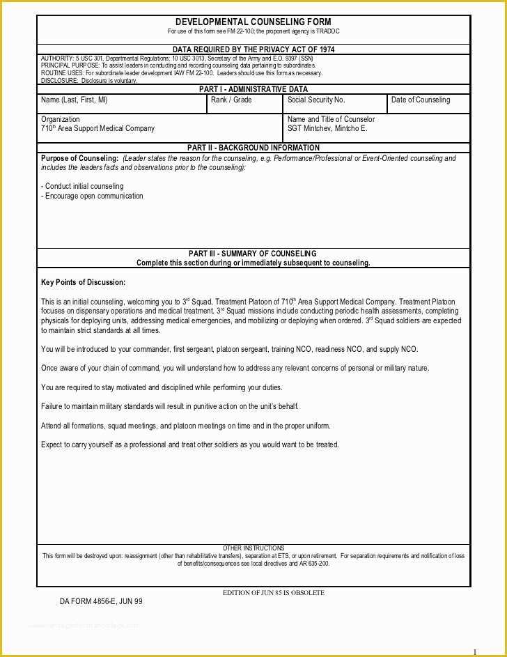 Free Counseling forms Templates Of Initial Counseling Template Subordinate