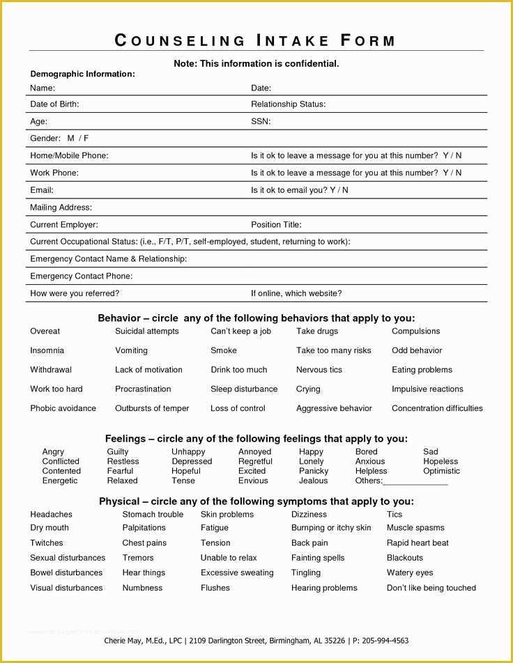 Free Counseling forms Templates Of Intake form for Counseling Clients Google Search
