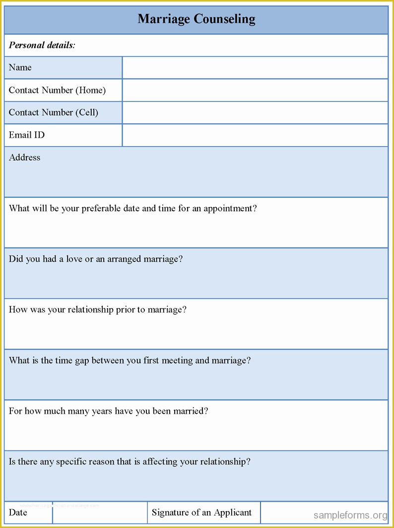 Free Counseling forms Templates Of Marriage Counseling form Sample forms