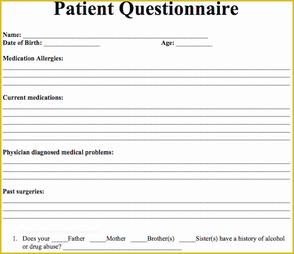 Free Counseling forms Templates Of Patient Questionnaire