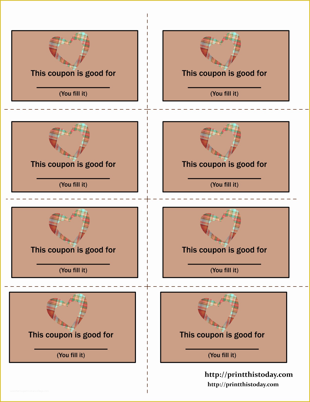 Free Coupon Template Of Printable Love Coupons