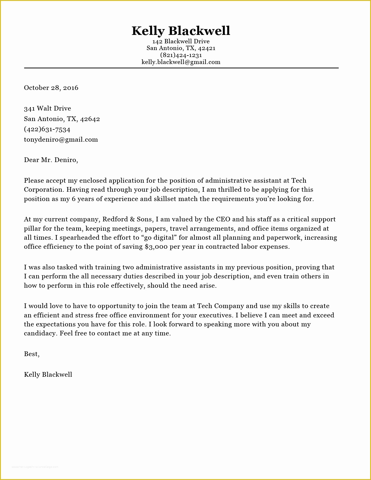 Free Cover Letter Template Of Cover Letter Builder