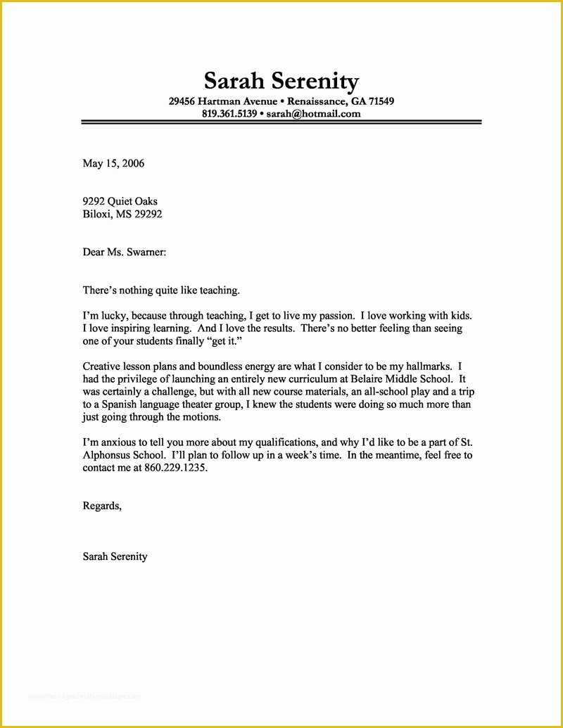 Free Cover Letter Template Of Cover Letter Example Of A Teacher with A Passion for