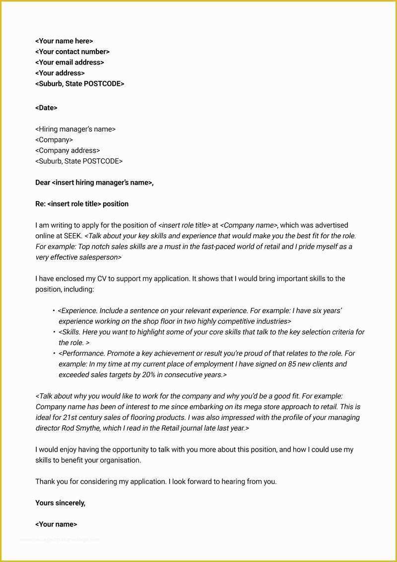 Free Cover Letter Template Of Free Cover Letter Template Seek Career Advice