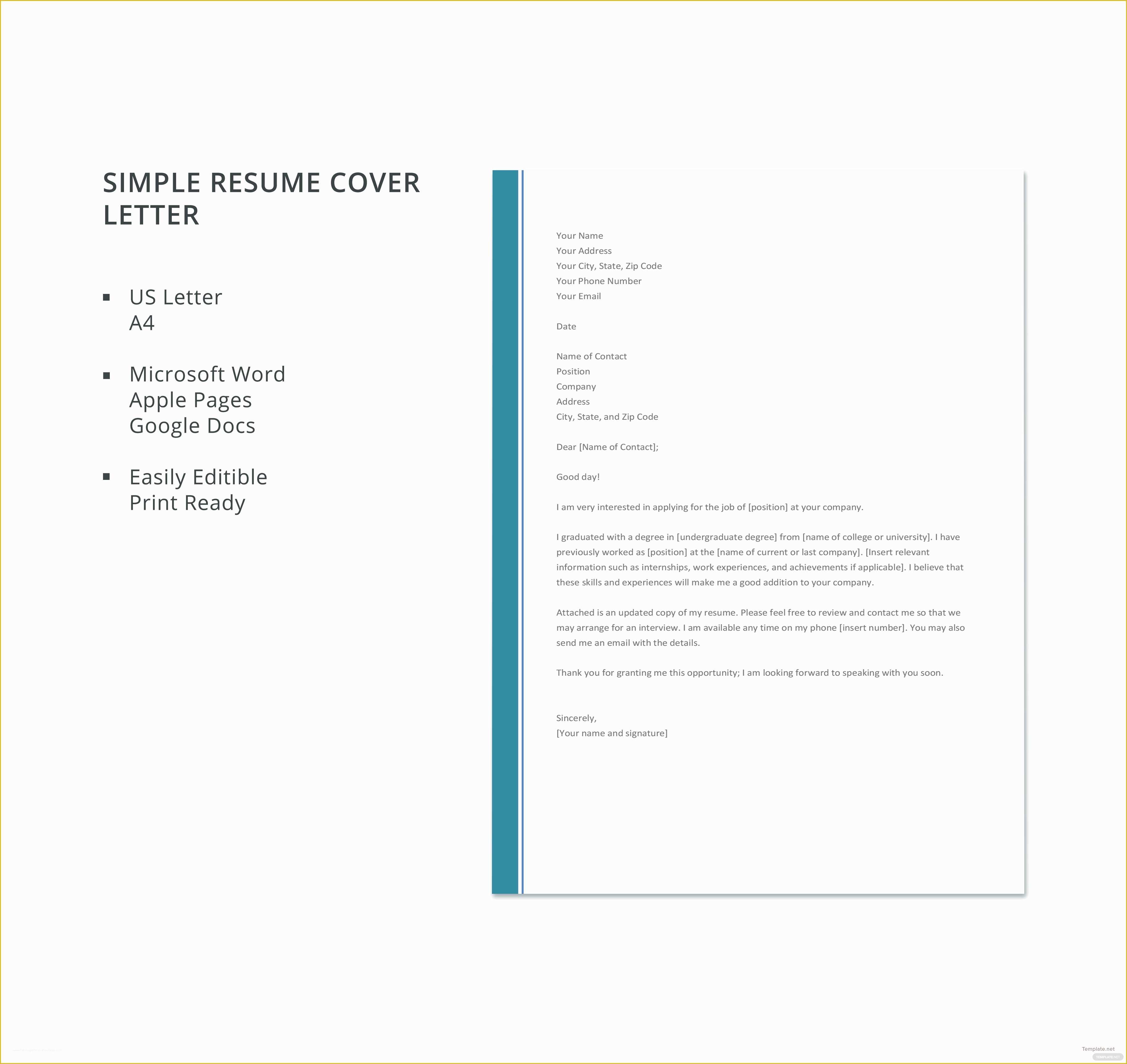 Free Cover Letter Template Of Free Simple Resume Cover Letter Template In Microsoft Word