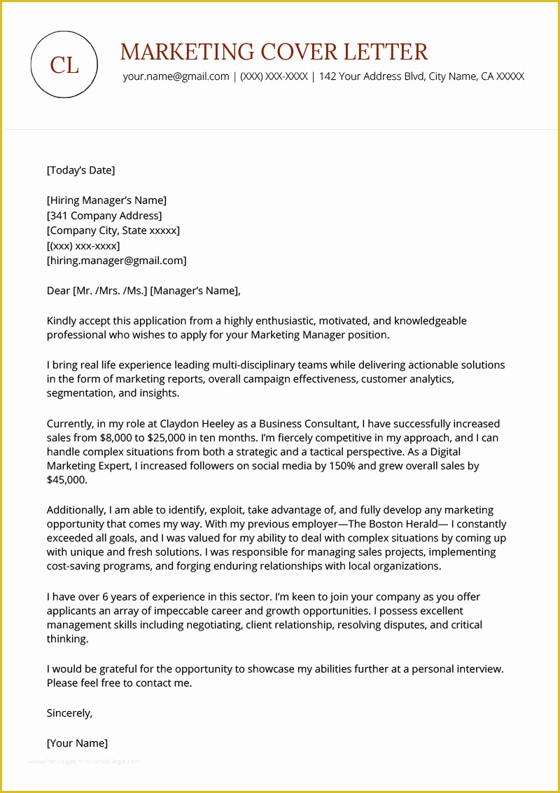 Free Cover Letter Template Of Marketing Cover Letter Example Free Download