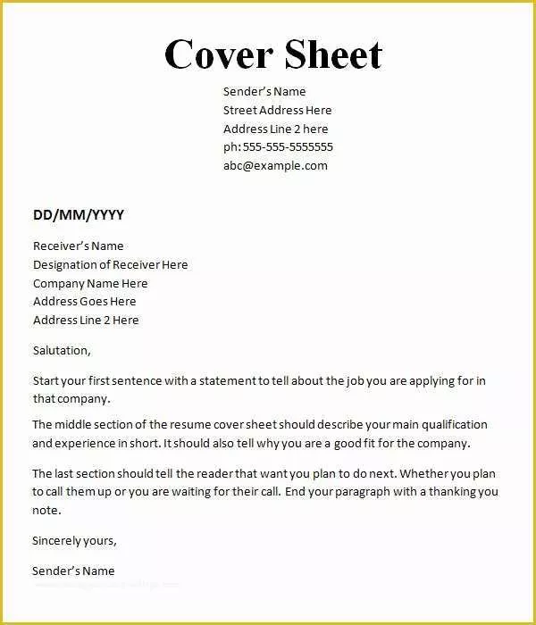 Free Cover Sheet Template for Resume Of 10 Cover Sheet Templates