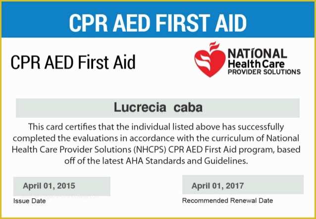 Free Cpr Card Template Of Cpr Certification Provider Card Back Copy 2