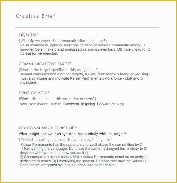 Free Creative Proposal Template Of Marketing Creative Brief Sample Free Advertising Templates
