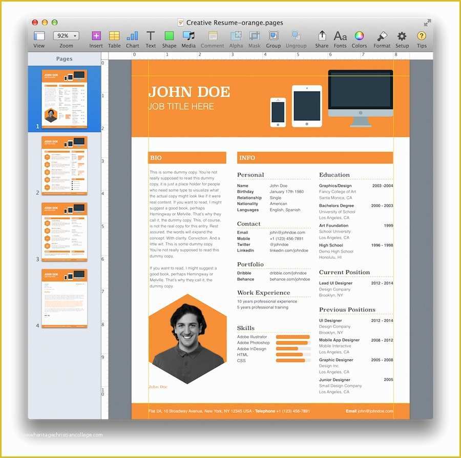 Free Creative Resume Templates for Mac Of Creative Resume Template for Pages