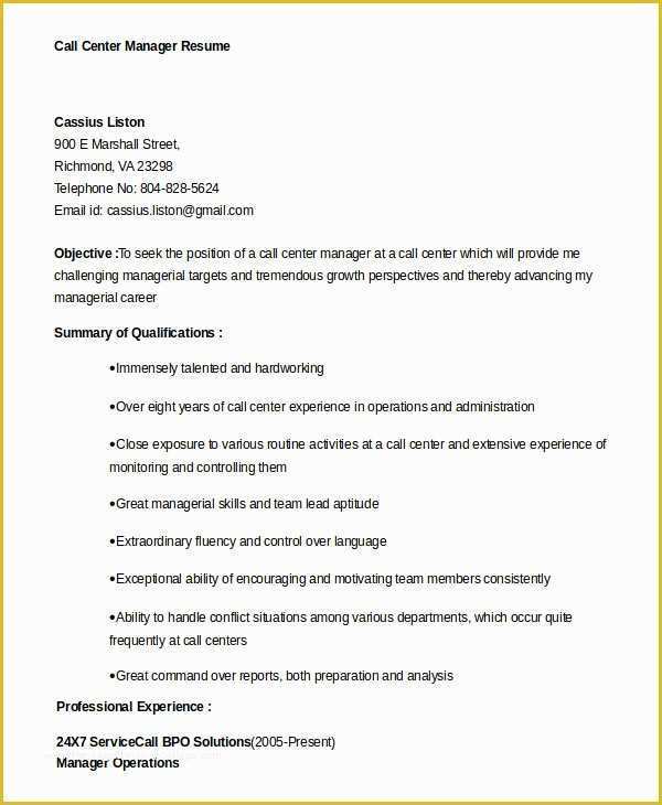 Free Creative Resume Templates Pdf Of Creative Resume Templates Call Center Resume Example 9