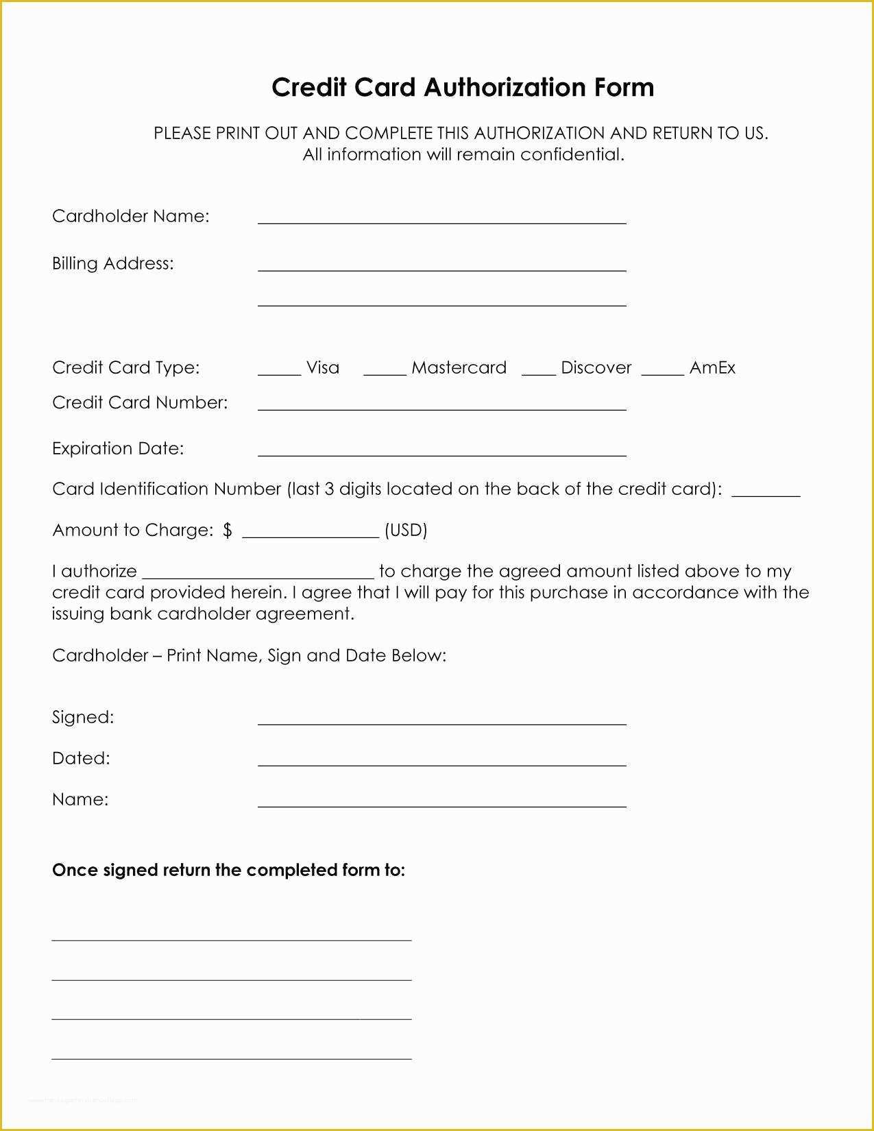 Free Credit Card Authorization form Template Word Of Authorization for Credit Card Use Free forms Download