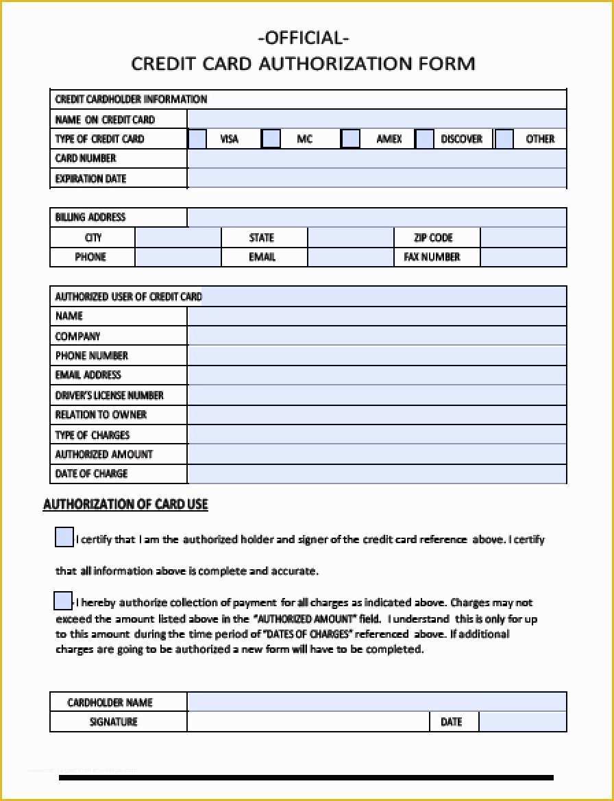 Free Credit Card Authorization form Template Word Of Credit Card