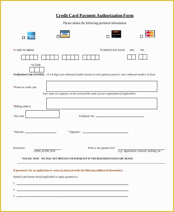 Free Credit Card Authorization form Template Word Of Credit Card Payment Authorization form Template
