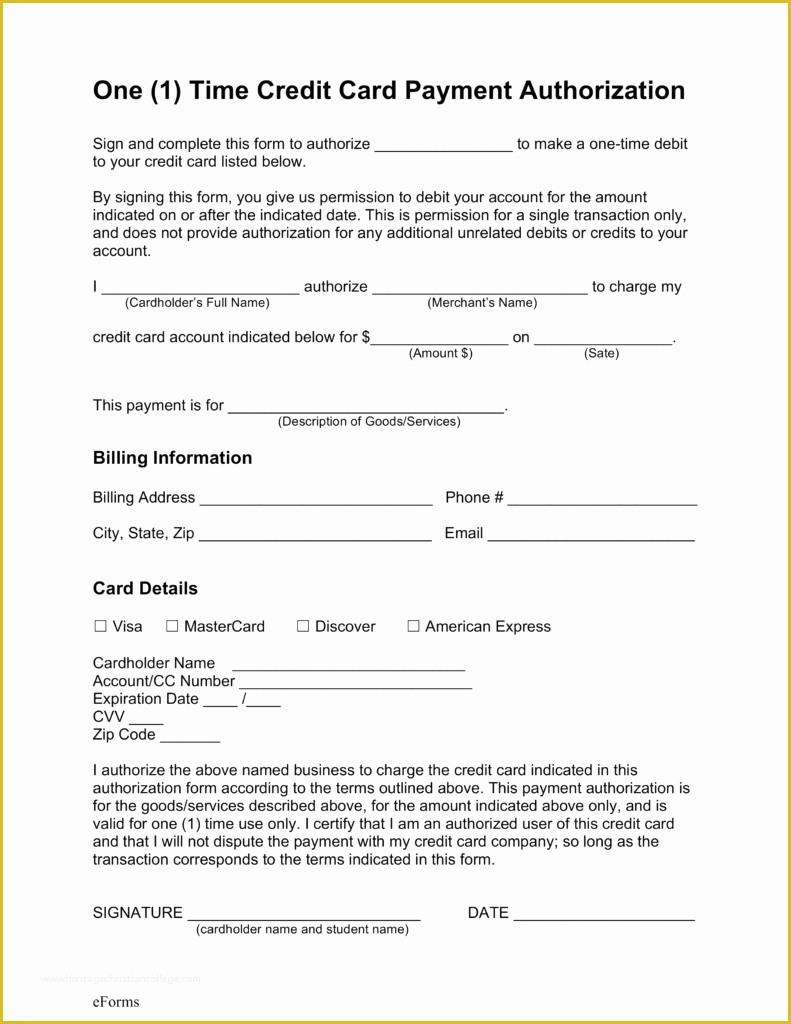 Free Credit Card Authorization form Template Word Of Free E 1 Time Credit Card Payment Authorization form