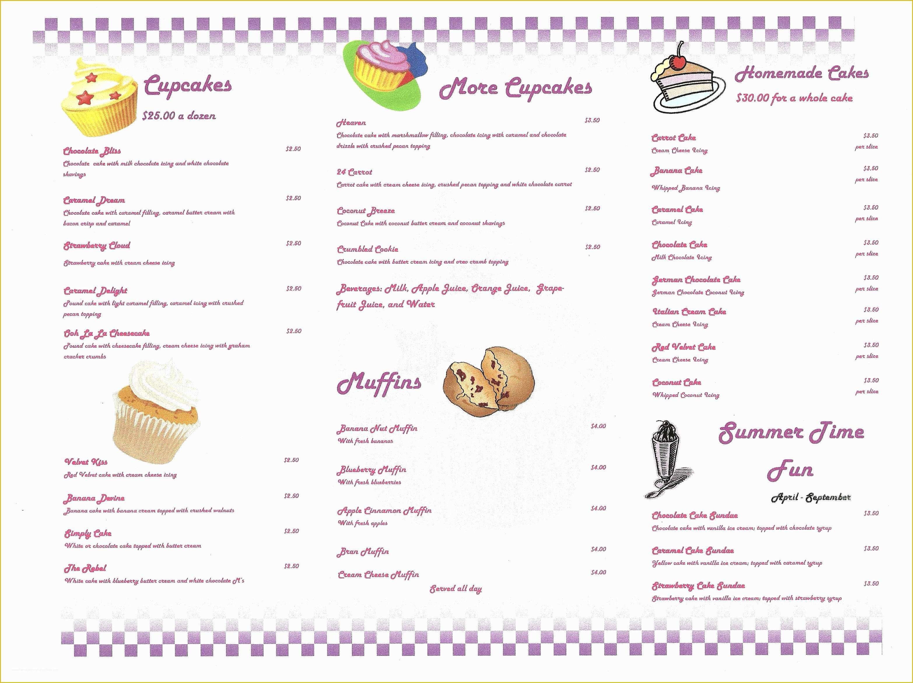 Free Cupcake Menu Template Of 7 Menus Sweet Cupcakes Cupcake Bakery Menu with