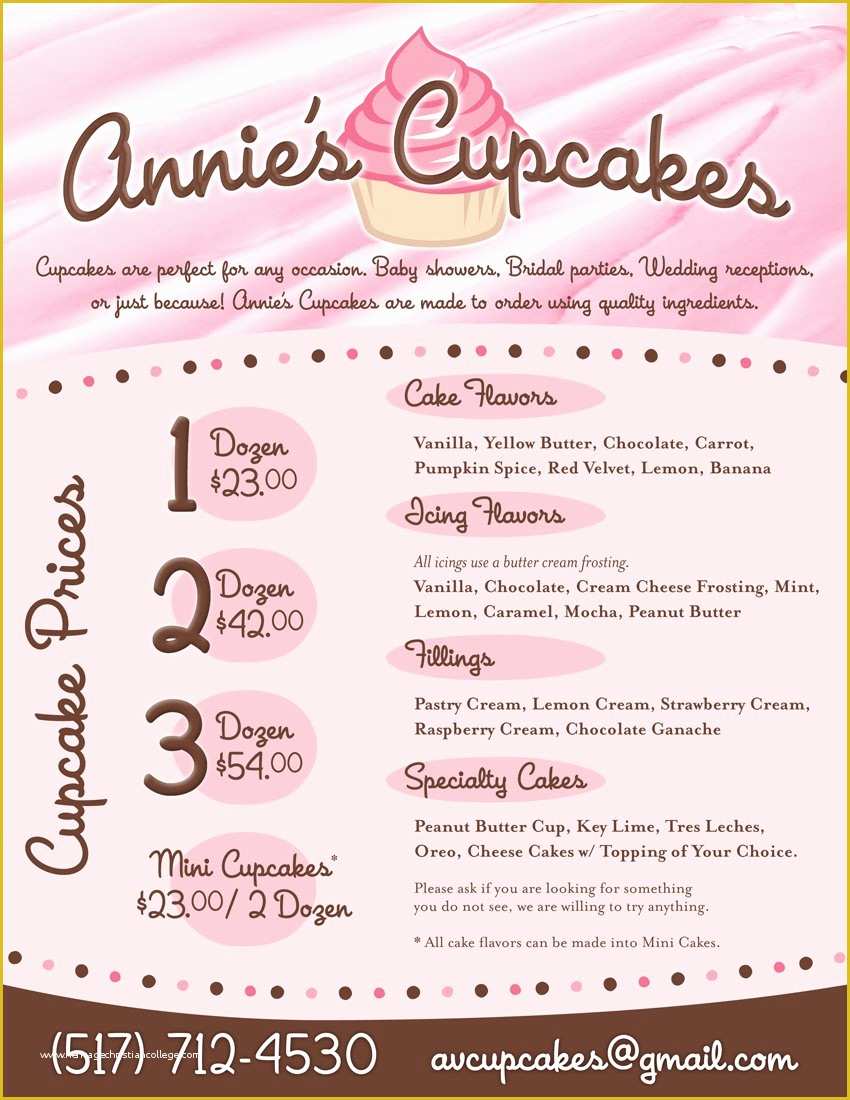 Free Cupcake Menu Template Of Cupcake Menu Template Cake Ideas and Designs