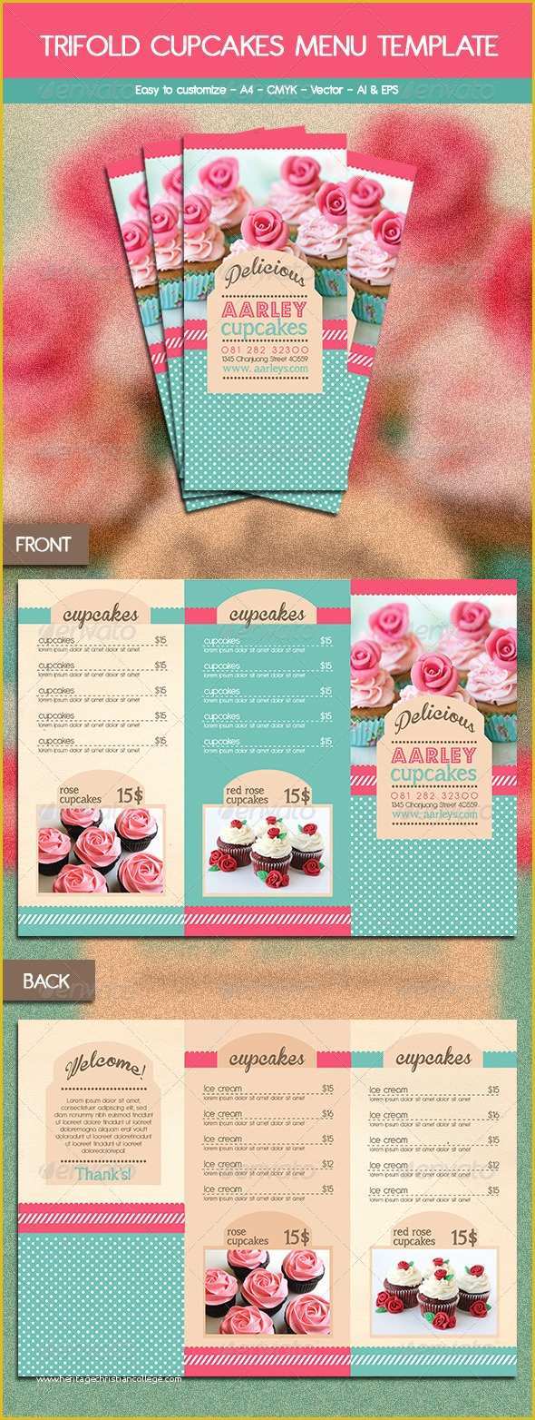 Free Cupcake Menu Template Of Trifold Cupcakes Menu Template