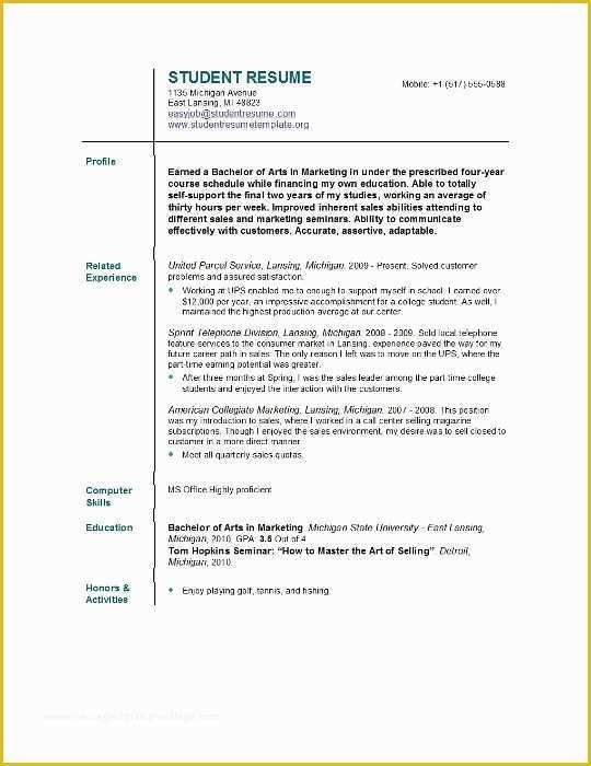Free Current Resume Templates Of Resume Template for Current College Student Free Sample