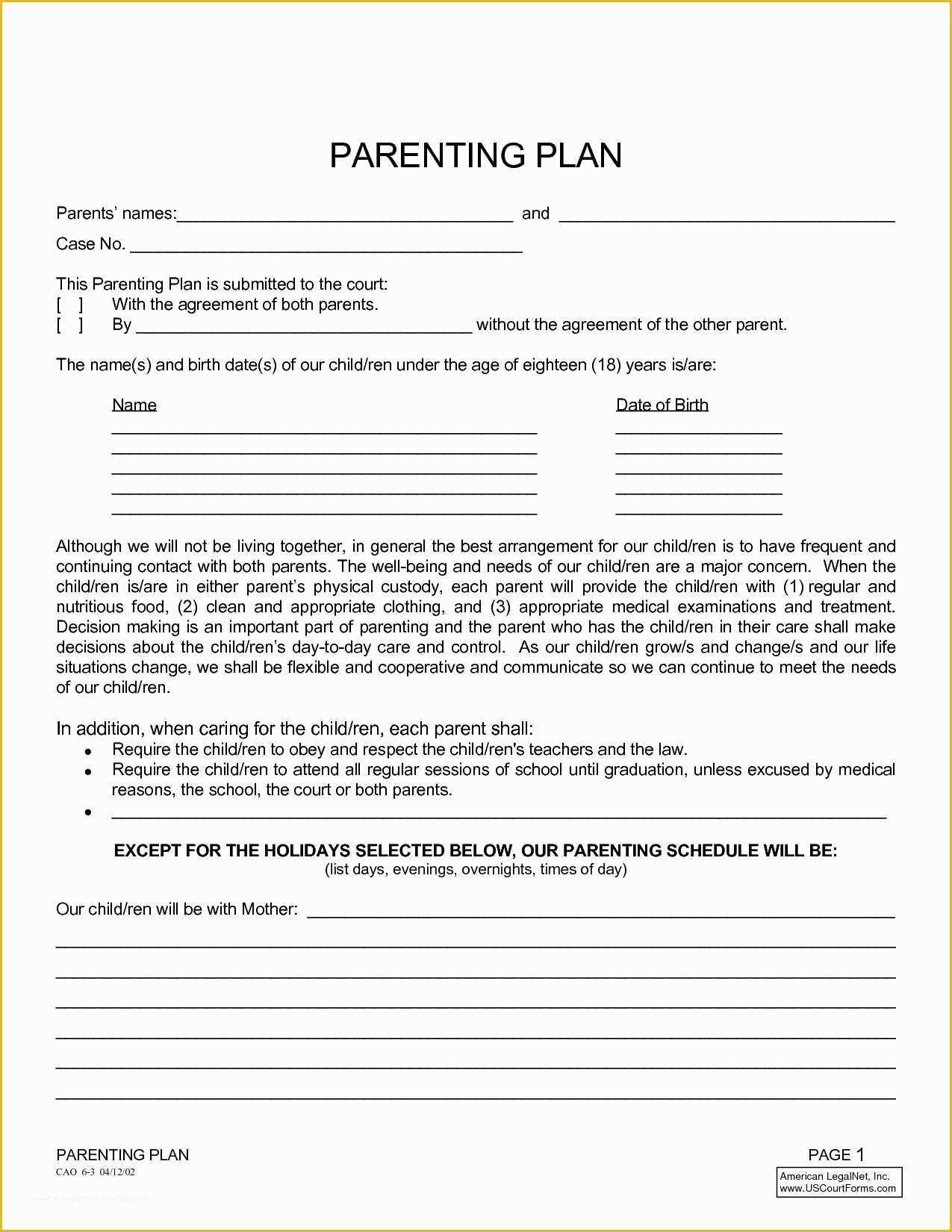 Free Custody Agreement Template Of 49 Special Parenting Plan Agreement Template Ze