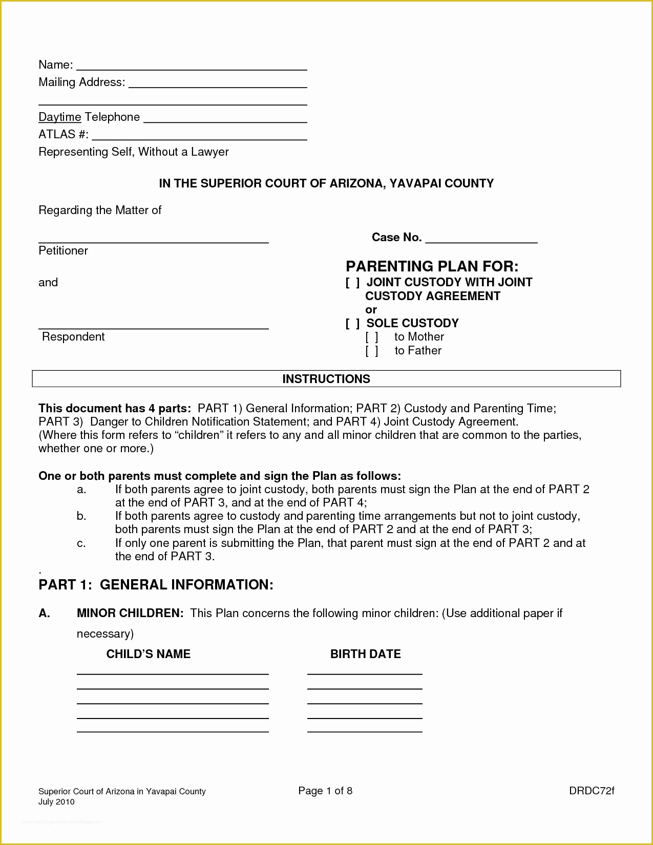 Free Custody Agreement Template Of Best S Of Parenting Plan forms Joint Custody