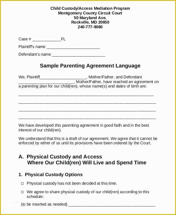 Free Custody Agreement Template Of Child Custody Agreement without Court Template
