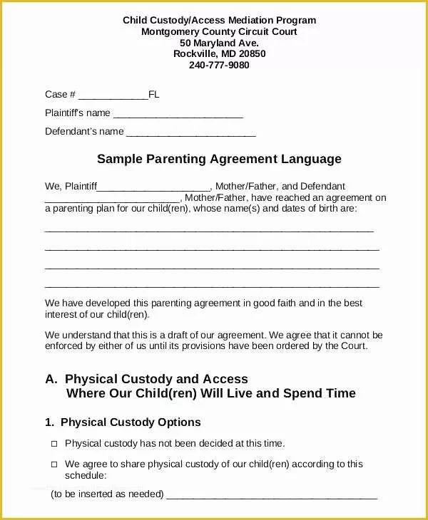 Free Custody Agreement Template Of Child Custody Agreement without Court Template