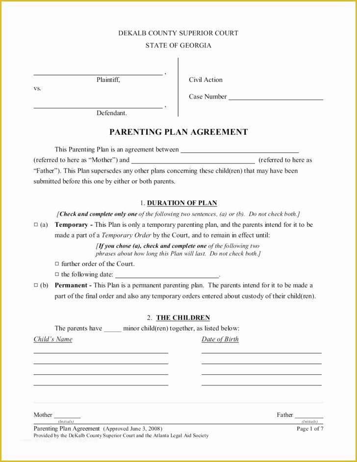 Free Custody Agreement Template Of Custody Agreement Template Pa Best Free Printable forms