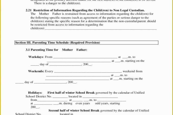 Free Custody Agreement Template Of Joint Custody Agreement Letter Good Sample Parenting Plan