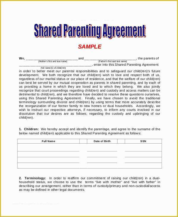 Free Custody Agreement Template Of Parenting Agreement Templates 8 Free Pdf Documents