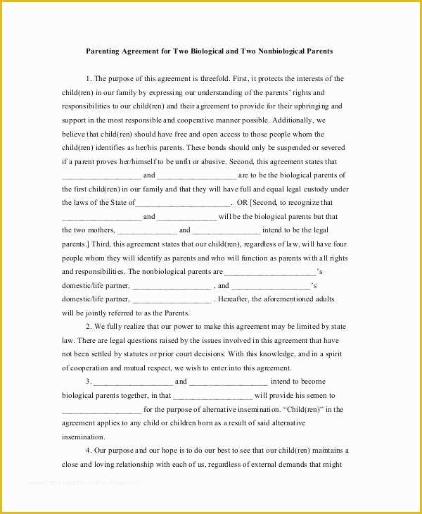 Free Custody Agreement Template Of Parenting Agreement Templates 8 Free Pdf Documents