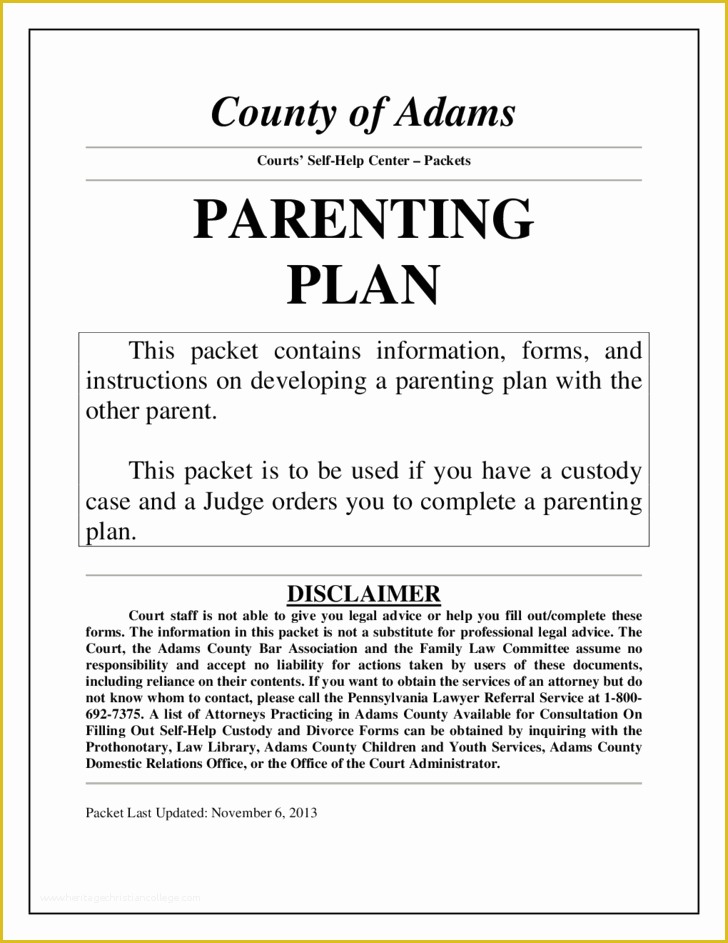 Free Custody Agreement Template Of Parenting Plan Pennsylvania Free Download