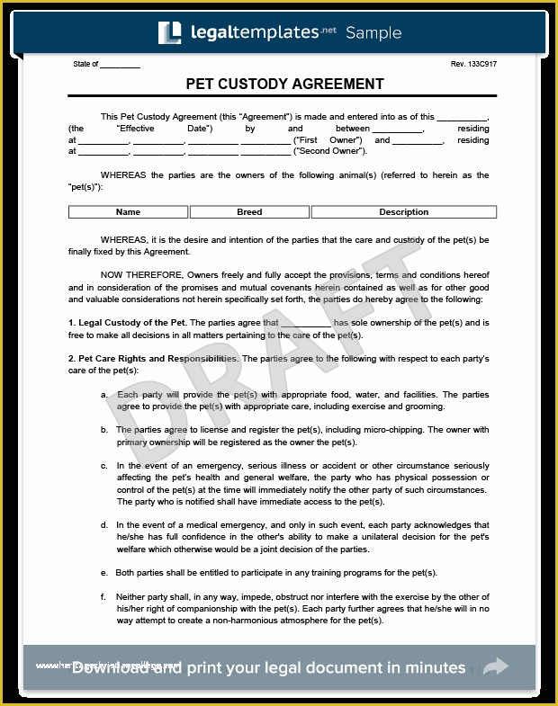 Free Custody Agreement Template Of Pet Custody Agreement